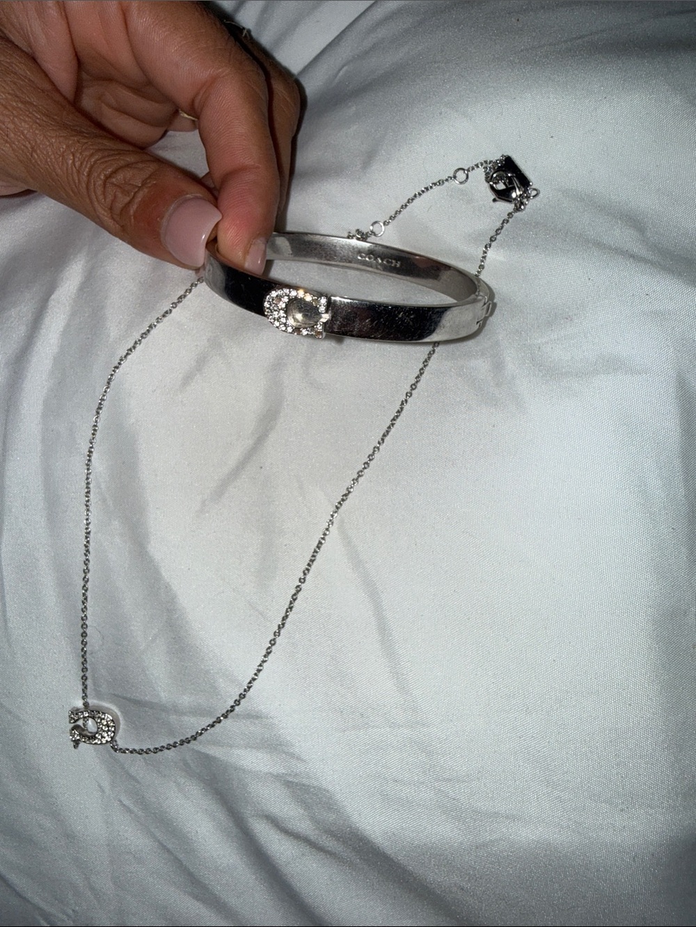 Coach Silver Crystal-Embellished Bracelet and Necklace Set - Picture 1 of 4